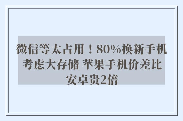 微信等太占用！80%换新手机考虑大存储 苹果手机价差比安卓贵2倍