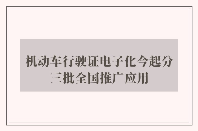 机动车行驶证电子化今起分三批全国推广应用