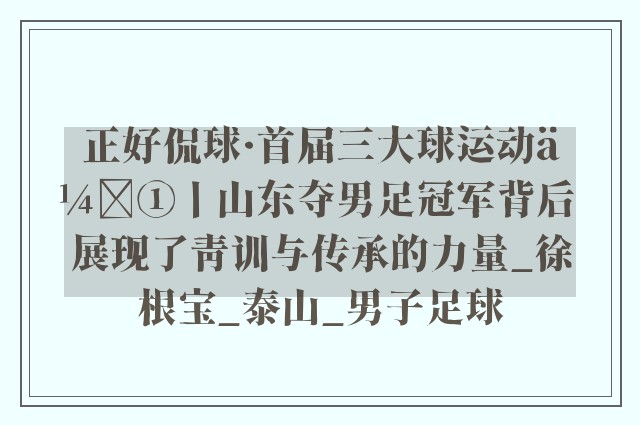 正好侃球·首届三大球运动会①丨山东夺男足冠军背后 展现了青训与传承的力量_徐根宝_泰山_男子足球