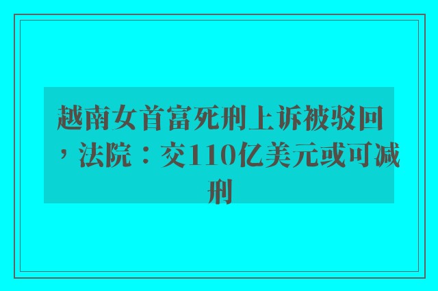 越南女首富死刑上诉被驳回，法院：交110亿美元或可减刑